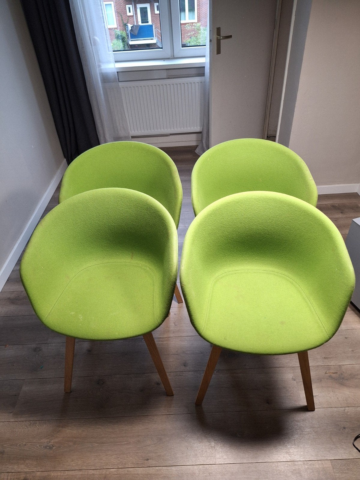 4x HAY About A Chair design eetkamerstoelen groen, Ophalen, Gebruikt, Overige kleuren, Vier