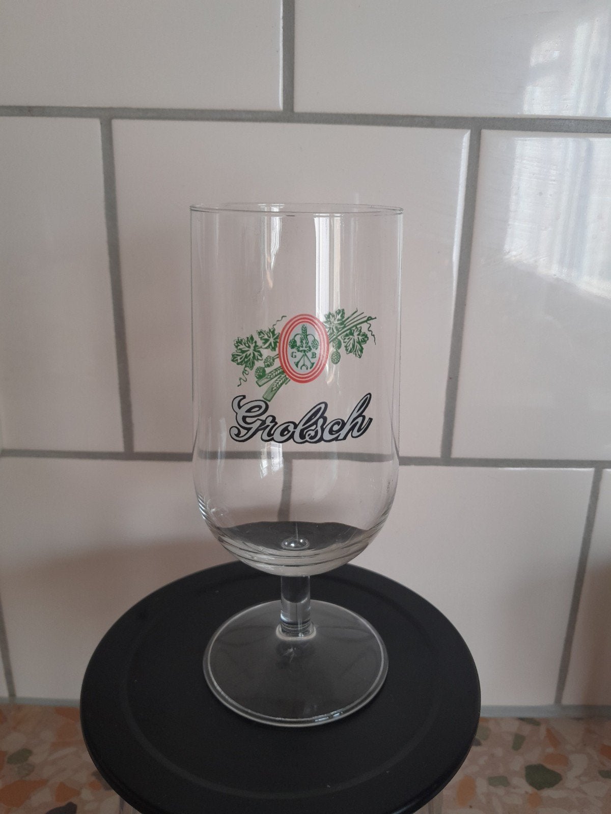 Grolsch bierglas op voet, Verzamelen, Biermerken, Ophalen, Gebruikt