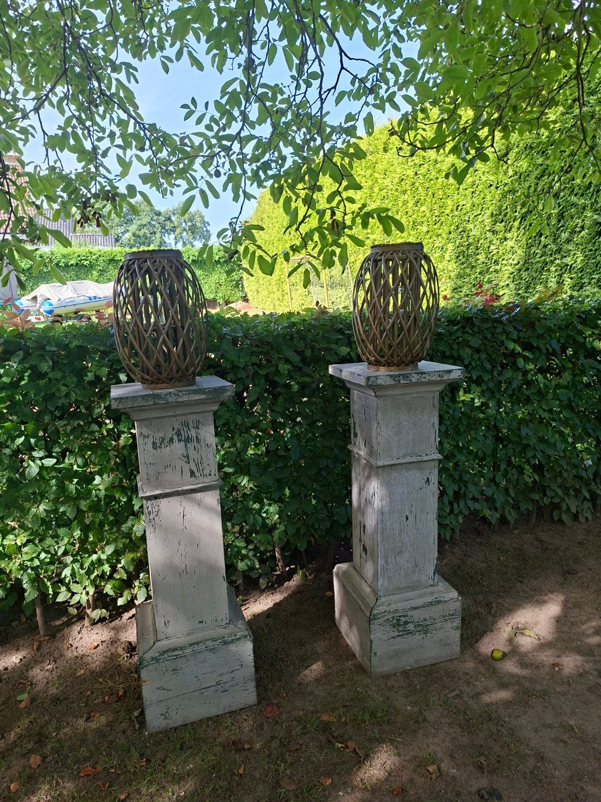 2 Zuilen van steigerhout groen/grijs, Ophalen, Binnen