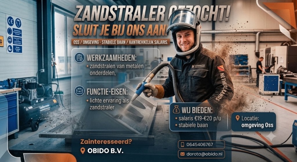 Zandstraler gezocht in de omgeving van Oss!, 33 - 40 uur, Overige niveaus, Vanaf 1 jaar, Overige vormen