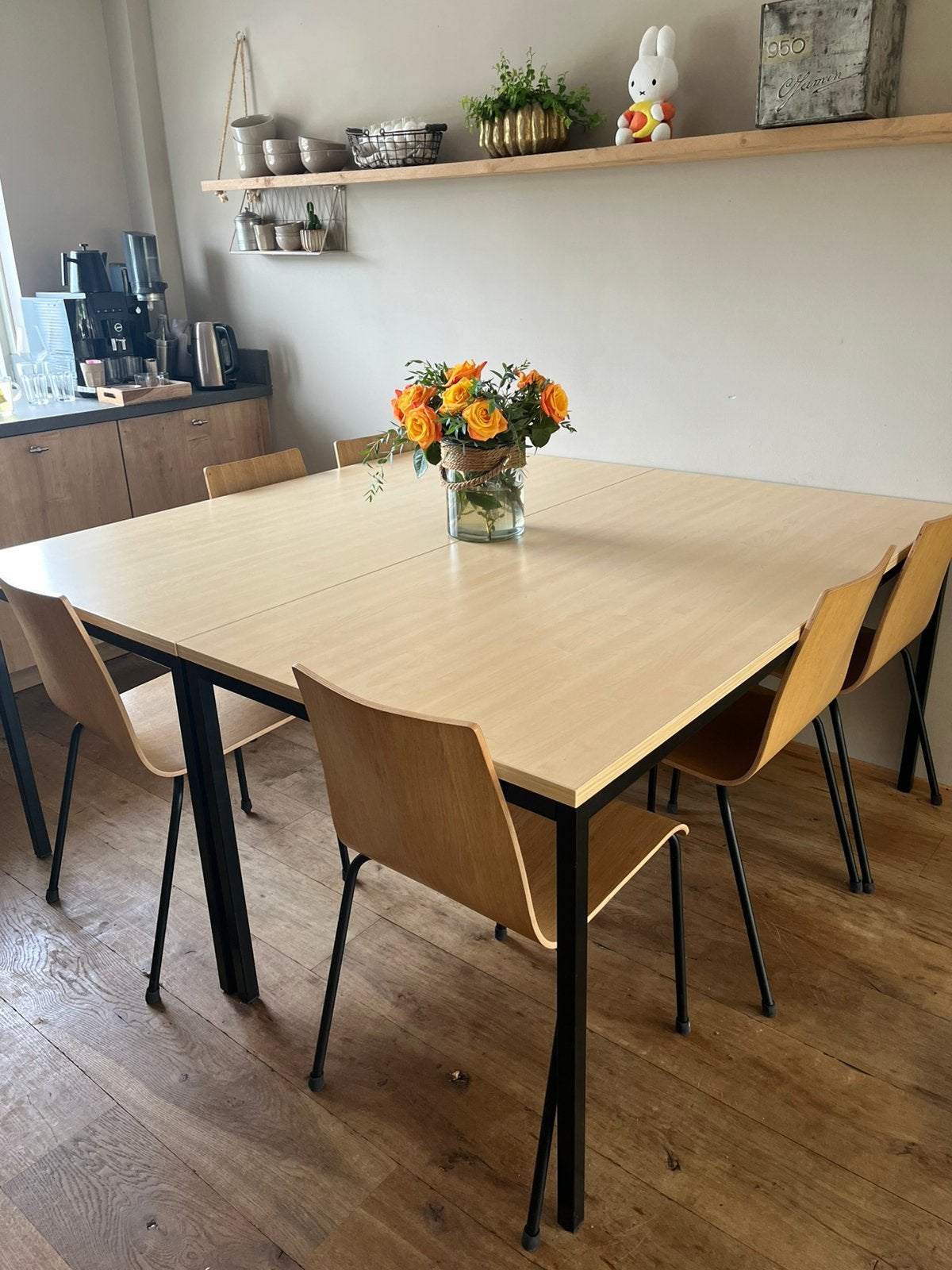 2 kantine/eettafels met 6 stoelen (in zeer goede staat), Ophalen, 50 tot 100 cm, Zo goed als nieuw, Vijf personen of meer
