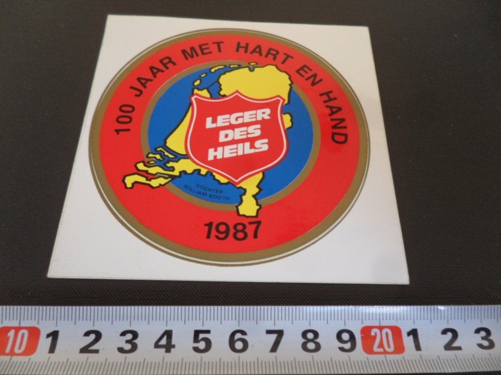 sticker LEGER DES HEILS 100 jaar met hart en hand 1987, Ophalen of Verzenden, Zo goed als nieuw