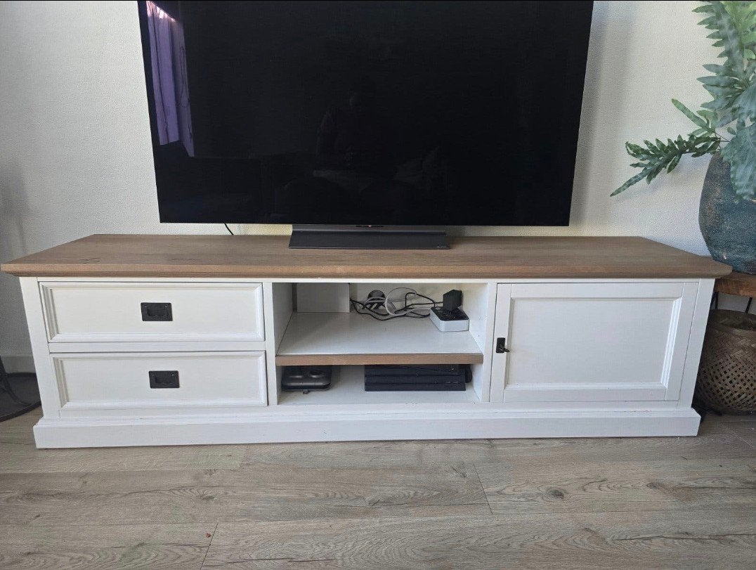 TEAB TV-meubel met massief eiken blad - 181x46x50 cm, Ophalen, Gebruikt, 150 tot 200 cm, Eikenhout