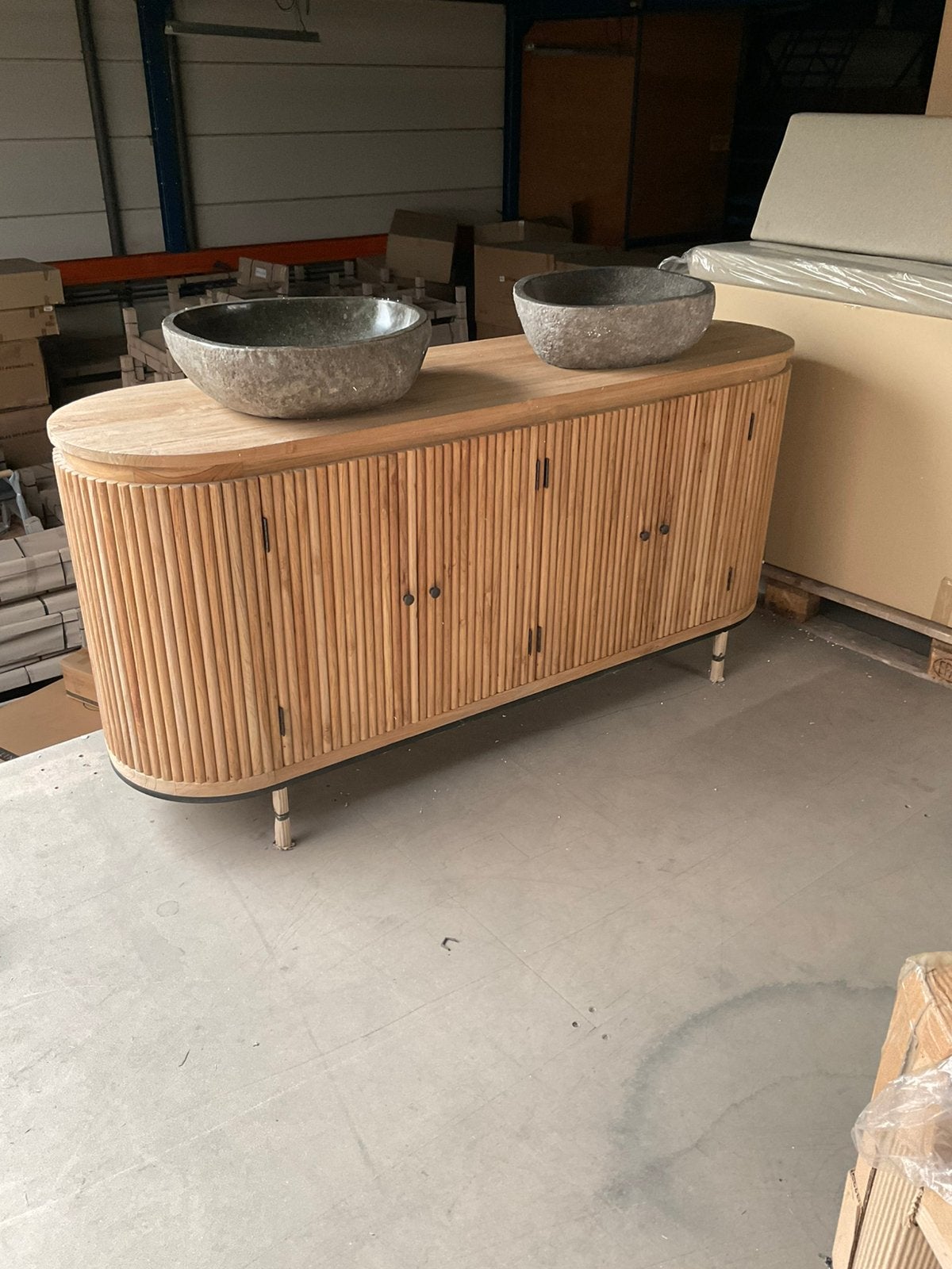 Teak houten badkamermeubel  181x50x80. 4 deurs, Ophalen, 150 tot 200 cm, Zo goed als nieuw, Minder dan 100 cm