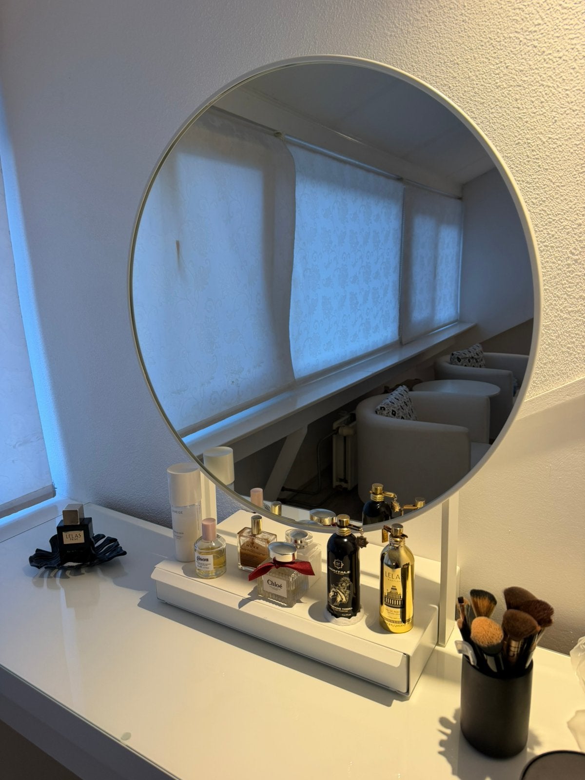 Toiletspiegel op voet incl. lade, Ophalen, Rond, Zo goed als nieuw, Minder dan 100 cm