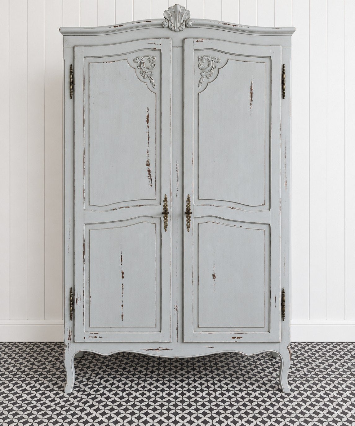 Brocante vibtage kledingkast Giulia S  Distressed lichtgrijs, Huis en Inrichting, Ophalen of Verzenden, Nieuw