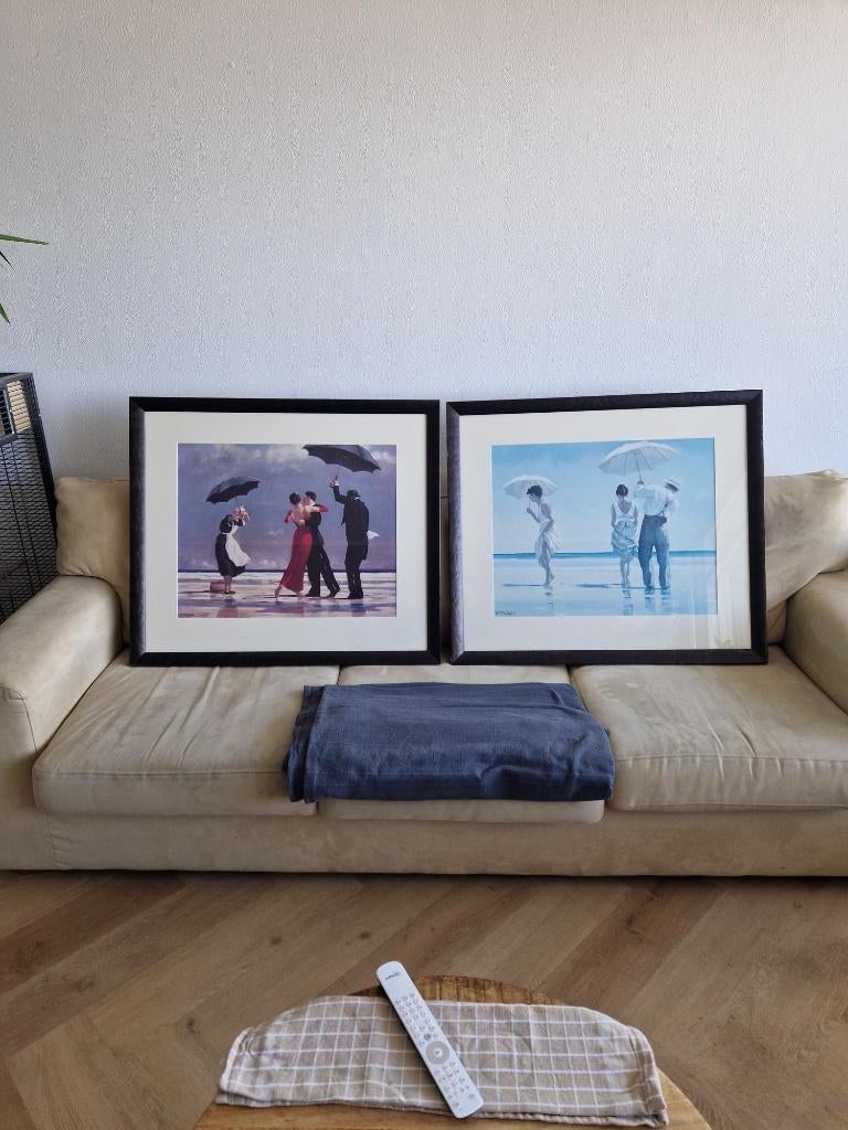 Set van 2 ingelijste prints Jack Vettriano, Ophalen of Verzenden, Zo goed als nieuw, Schilderij, 75 tot 100 cm
