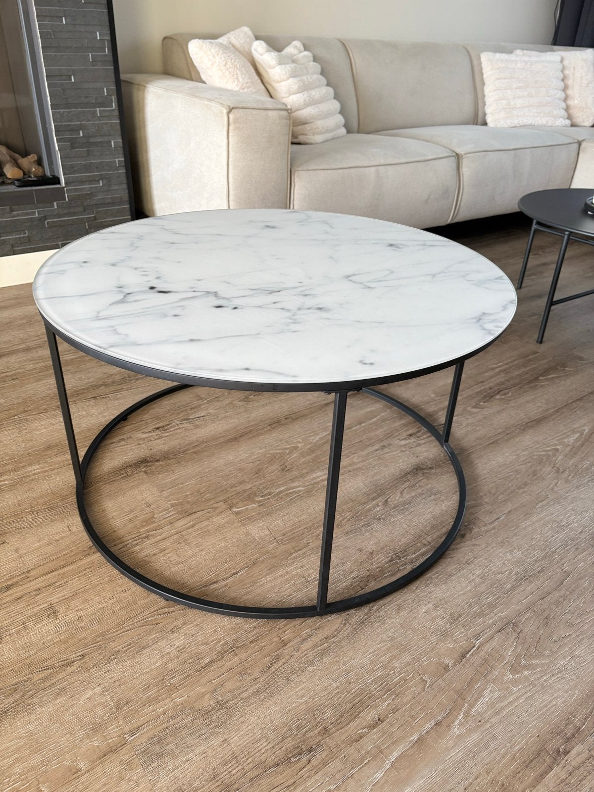 Ronde salontafel met marmerlook blad, Ophalen, Zo goed als nieuw, Rond, Overige materialen