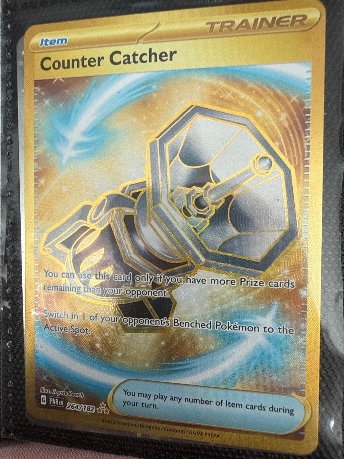 Pokémon TCG Counter Catcher Gold Secret Rare 264/182, Ophalen of Verzenden, Zo goed als nieuw, Losse kaart, Foil