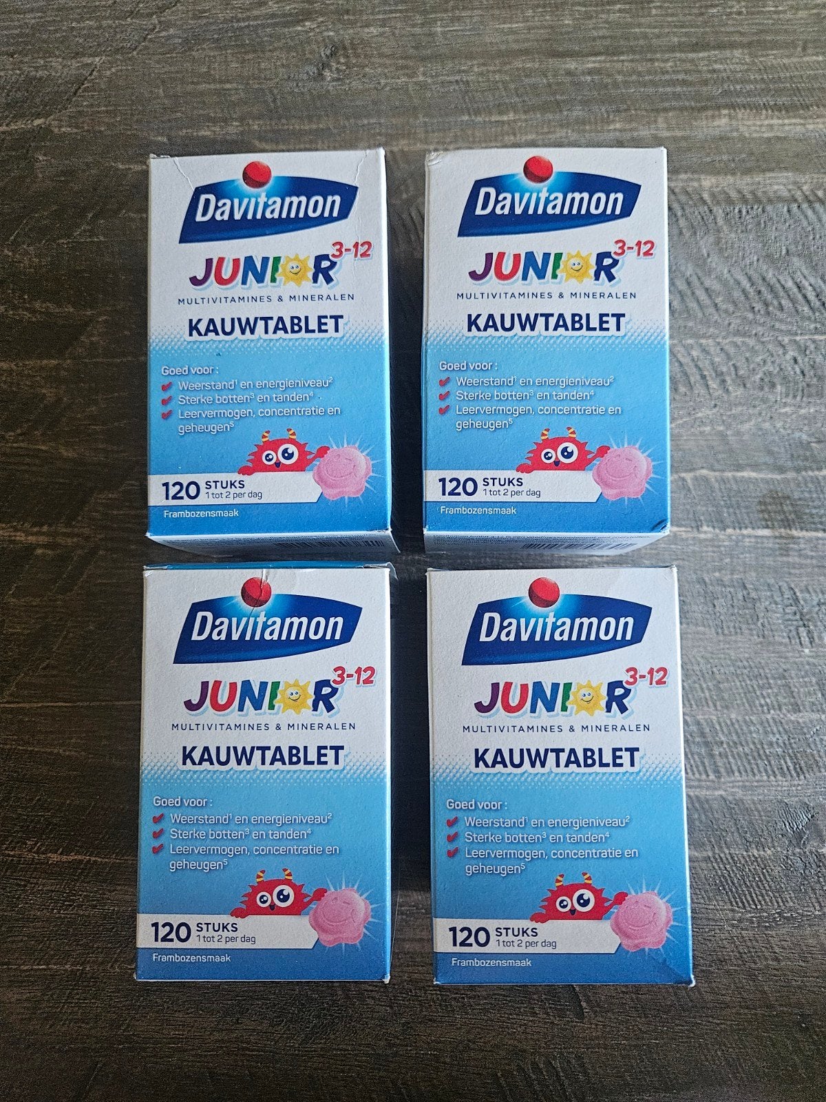 Davitamon Junior 3-12 Kauwtabletten Framboos (4x120 st), Ophalen of Verzenden, Nieuw, Overige typen