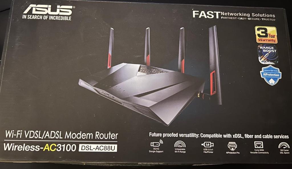 ASUS DSL-AC88U Router, Modem-Supersnel & stabiel, Ophalen, Zo goed als nieuw, Router met modem, Asus
