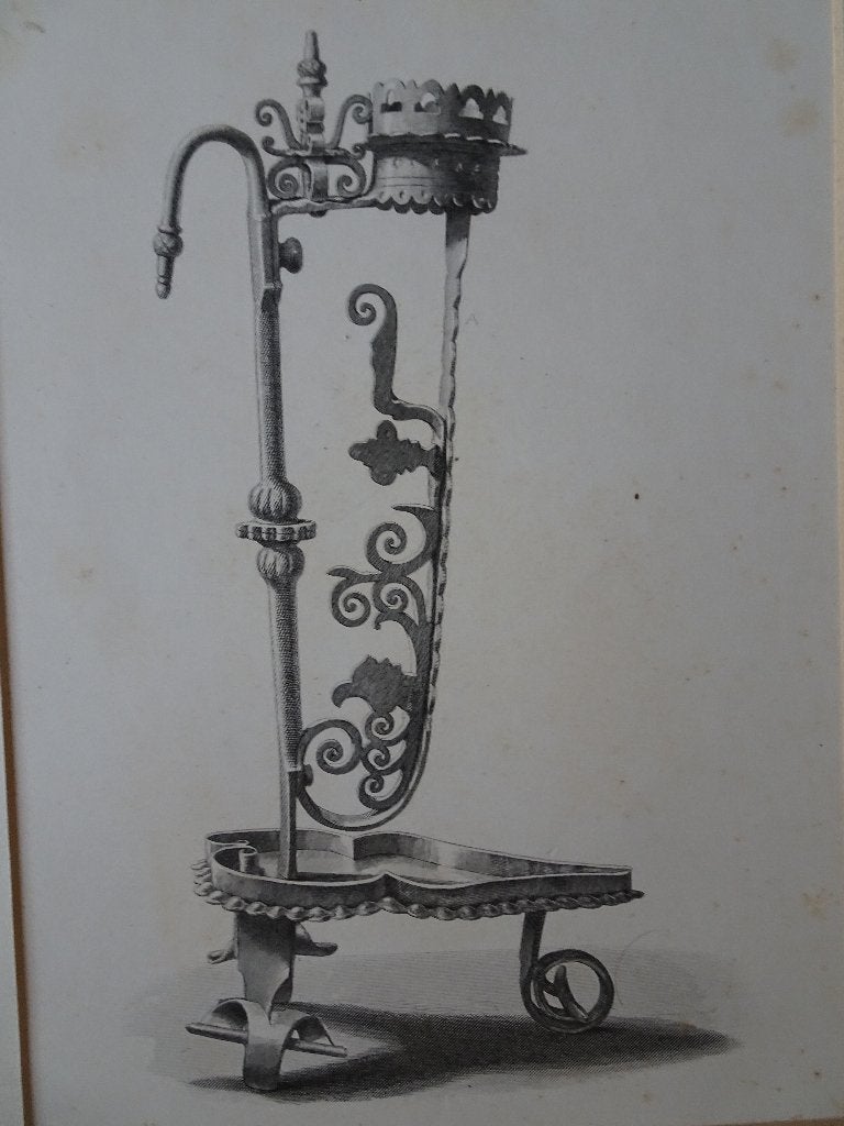 prent middeleeuwse kandelaars en mariabeeld frans buffa 1860, Ophalen of Verzenden, Dagelijks leven, Overige technieken, 1800 - 1899