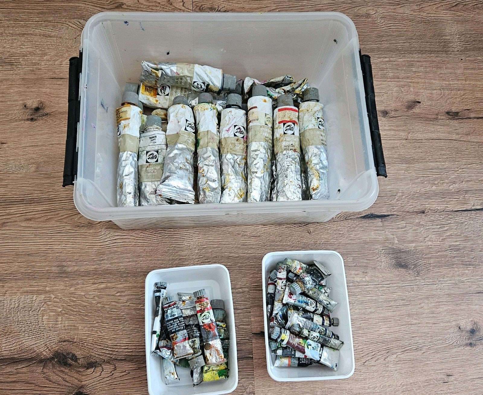 Grote partij gebruikte olieverf tubes (Rembrandt, Talens), Ophalen of Verzenden, Gebruikt, Olieverf