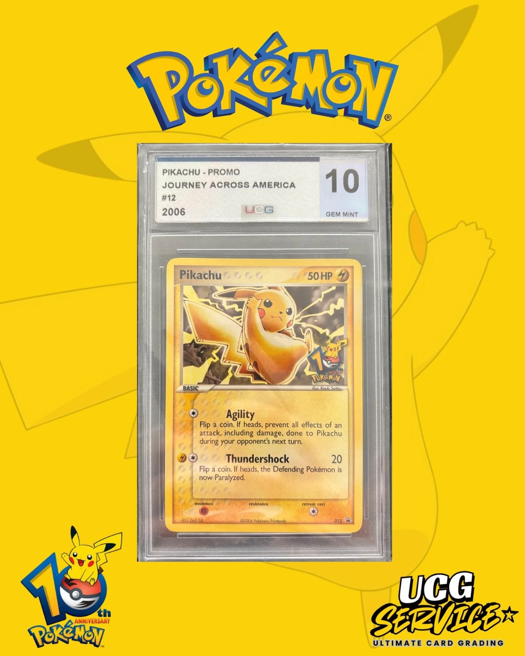 Het icoon | Pokémon 2006 Pikachu Journey America UCG 10, Ophalen of Verzenden, Nieuw, Losse kaart, Foil