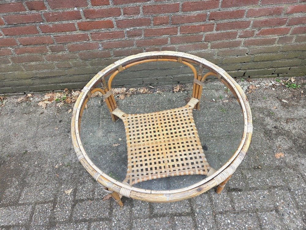 rotan rohe salontafel rond vintage, Huis en Inrichting, Ophalen of Verzenden, 'T Olde Gre-j, Info@toldegrej.nl, Endepoelstraat 20f Didam