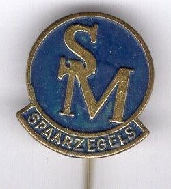 S.M. spaarzegels blauw op koper speldje ( W_160 ), Verzenden, Nieuw, Merk, Speldje of Pin