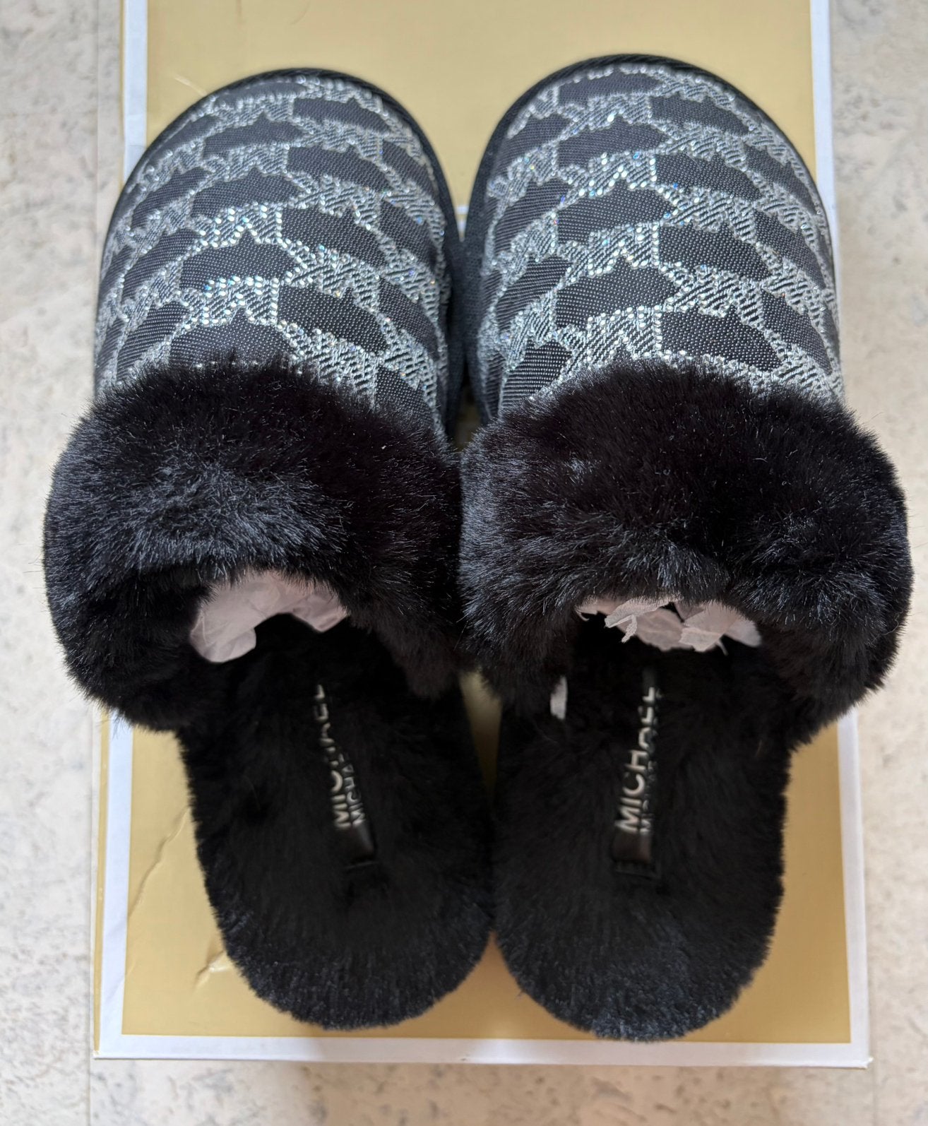 Michael Kors pantoffels met glitter steentjes maat 36!, Zwart, Nieuw, Ophalen of Verzenden, Pantoffels of Sloffen