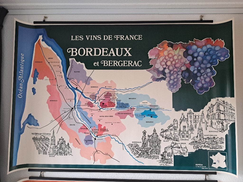 Sopexa poster wijngebied Bordeaux et Bergerac, Deurposter of groter, Rechthoekig Liggend, Ophalen of Verzenden, Zo goed als nieuw