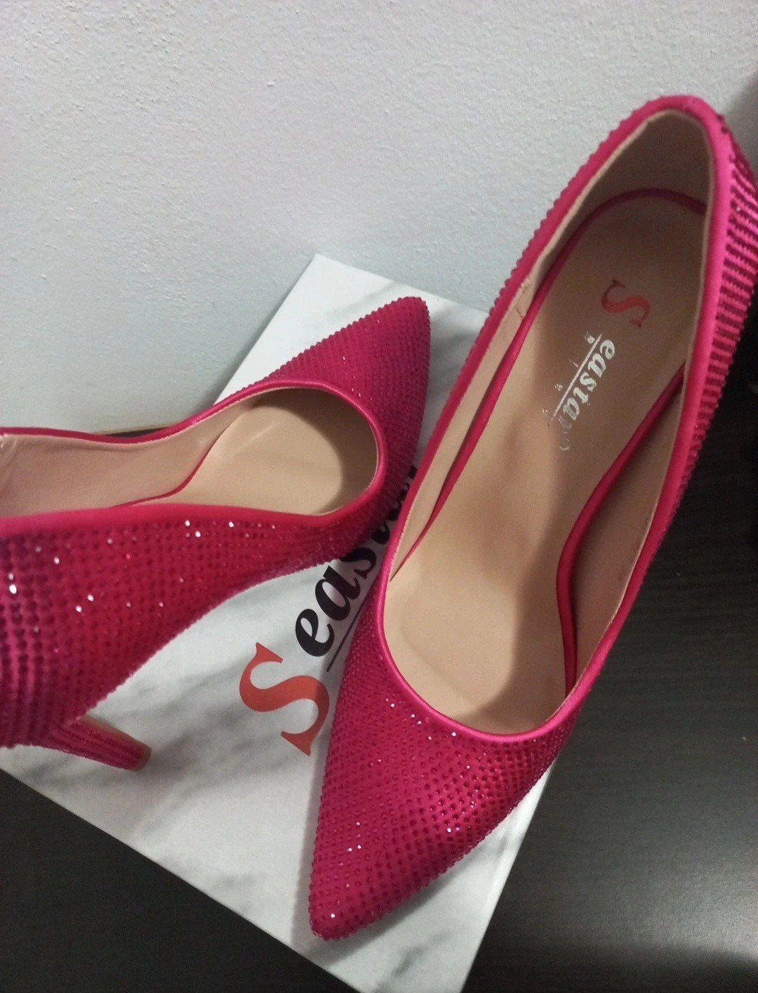 Fuchsia-roze stilettohakken met zirkonia, Ophalen, Seastar, Nieuw, Schoenen met hoge hakken