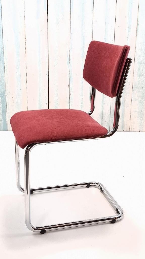 stoel in Gispen stijl, Huis en Inrichting, Stoelen, Vijf, Zes of meer stoelen, Metaal, Stof, Overige materialen, Rood, Ophalen