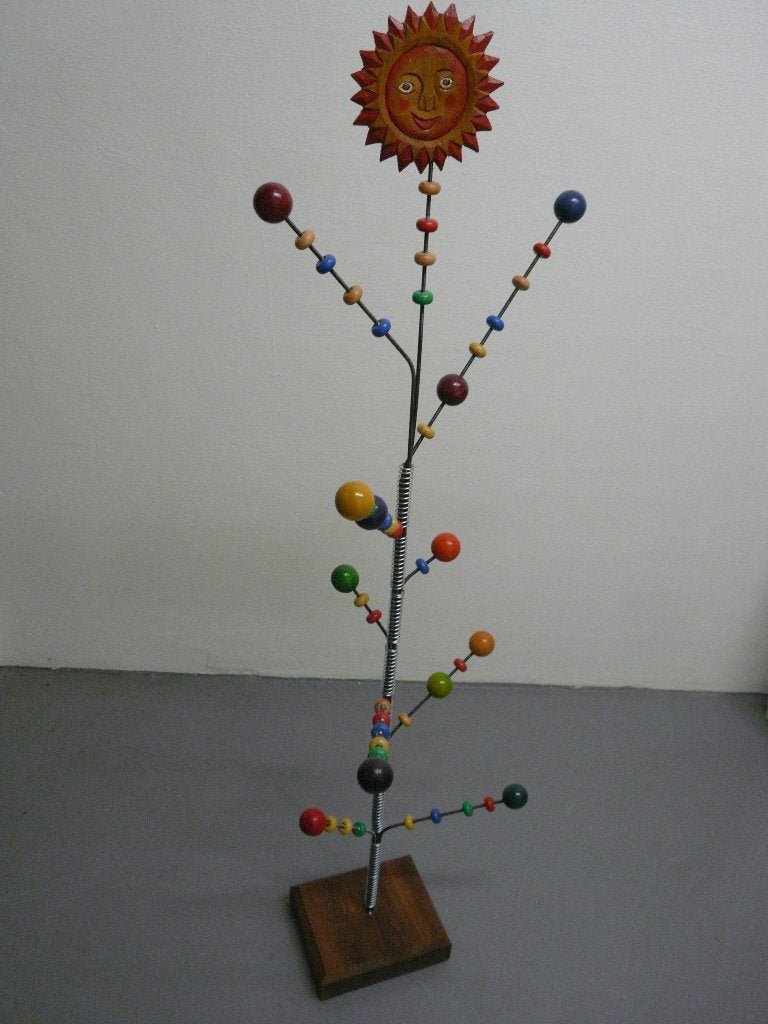 bonte kralen op draadhulzen aan neerbuigende draadstangen, Antiek en Kunst, Ophalen, Meerkleurig, Handgemaakt, Object