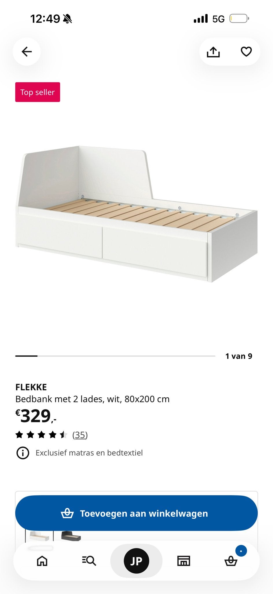 IKEA FLEKKE Bedbank wit met 2 lades + 2 matrassen, Huis en Inrichting, Ophalen, Gebruikt, Eenpersoons, Wit