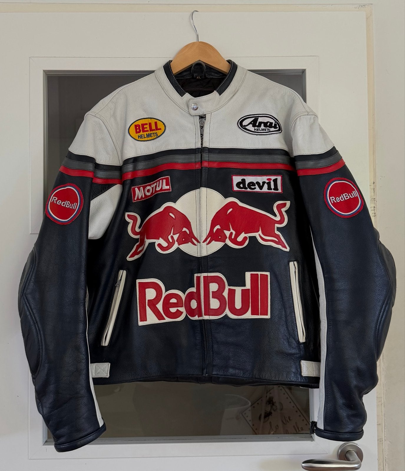 Vintage/custom Red Bull motorsport leather jacket, Ophalen, Tweedehands, Heren, Jas | leer