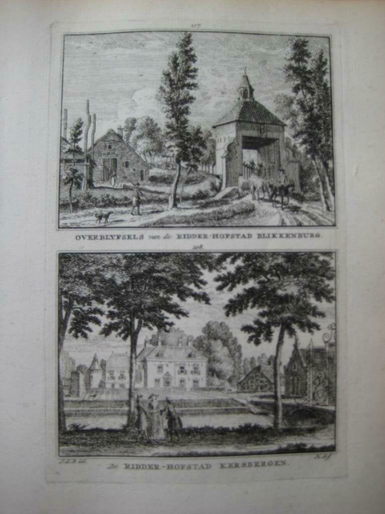 107-108 / Blikkenburg & Kersbergen te Zeist gravure 18e eeuw, Ophalen of Verzenden
