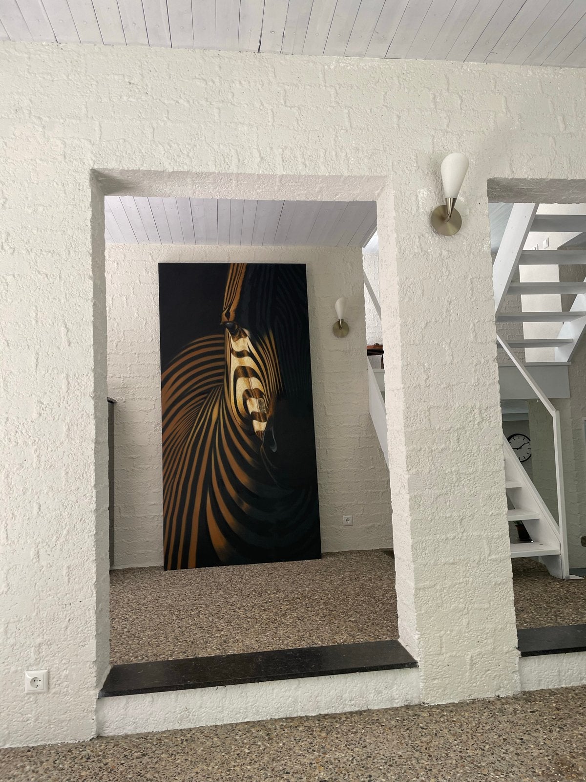 Prachtig groot zebra schilderij (240x120) van Rofra, Ophalen, Textiel, Op houten frame, Dieren