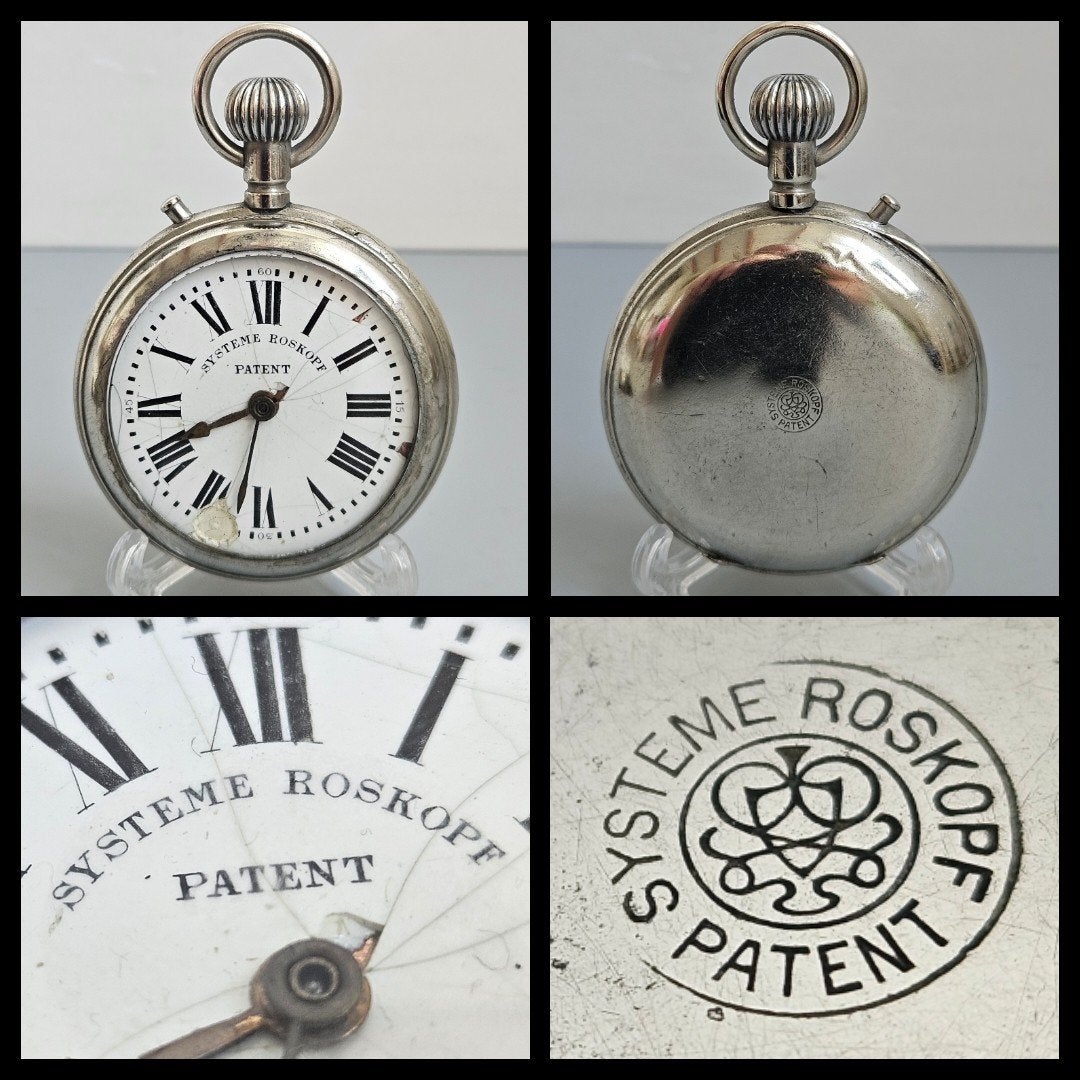 Antiek heren zakhorloge,  Roskopf,  fors formaat, Antiek en Kunst, Antiek | Klokken, Ophalen of Verzenden