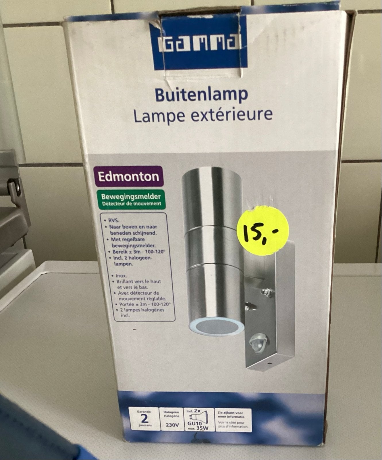 Gamma Edmonton Buitenlamp met Bewegingsmelder RVS, Ophalen, Bewegingssensor, Minder dan 50 watt, Wandlamp
