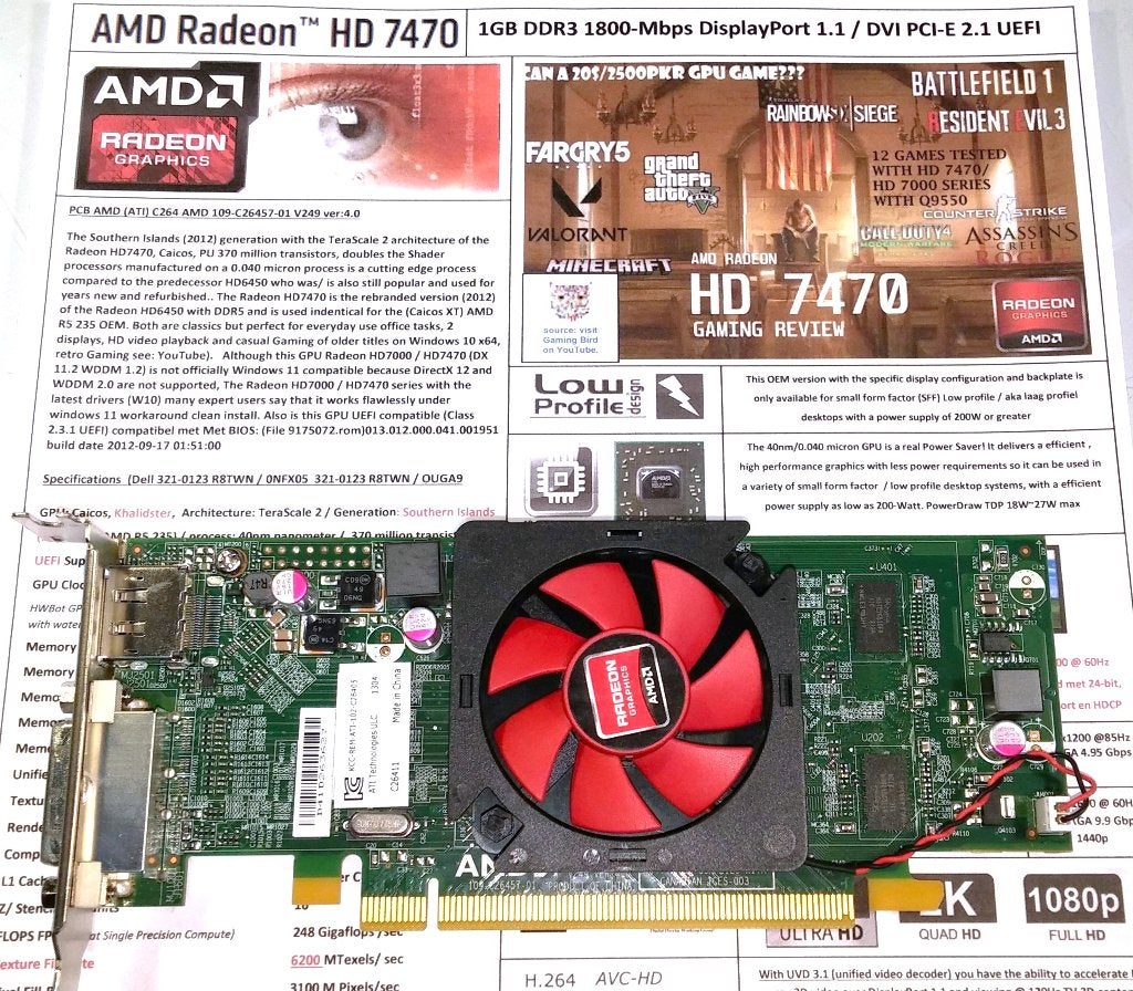 AMD Radeon HD7470 1GB DDR3 Low Profile SFF PCI-E videokaart, AMD, GDDR3, Ophalen of Verzenden, Zo goed als nieuw