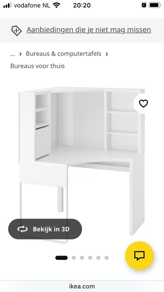Hoekbureau ikea wit, Ophalen, Gebruikt