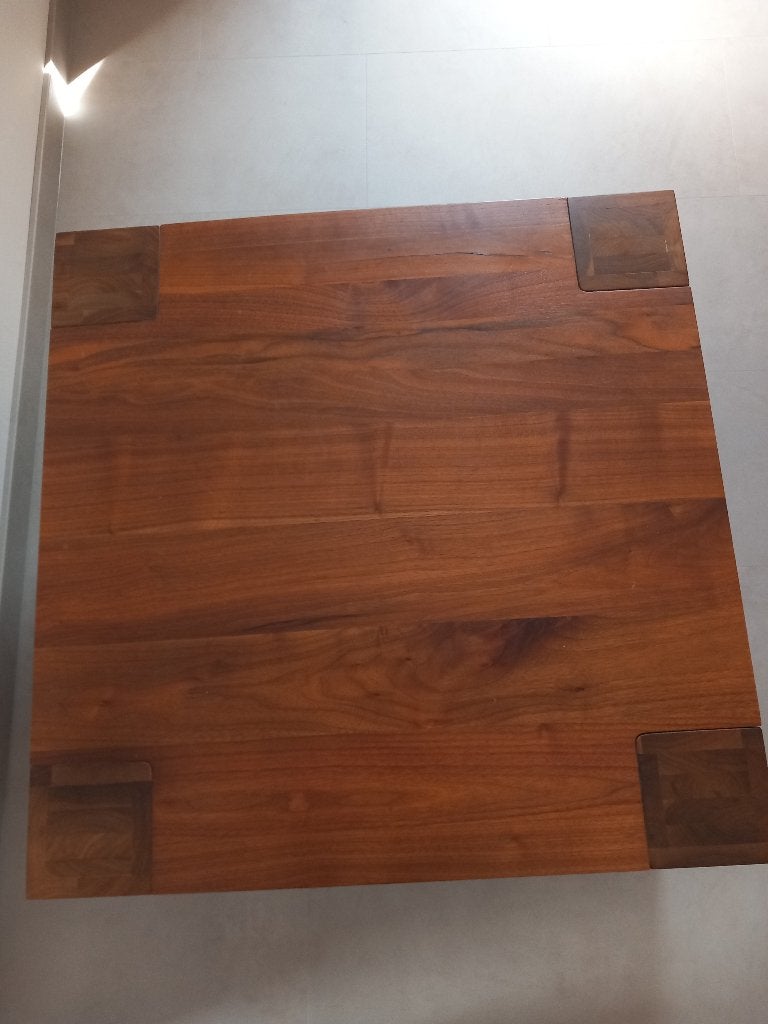 salontafel notenhout vierkant 70x70, Ophalen, Gebruikt, 50 tot 100 cm, Vierkant