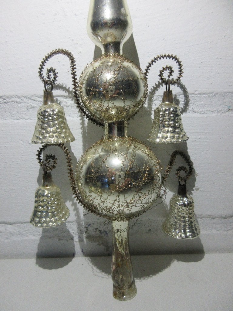Antieke draad piek met 4 bellen klokjes kerstboompiek, Diversen, Ophalen of Verzenden, Gebruikt