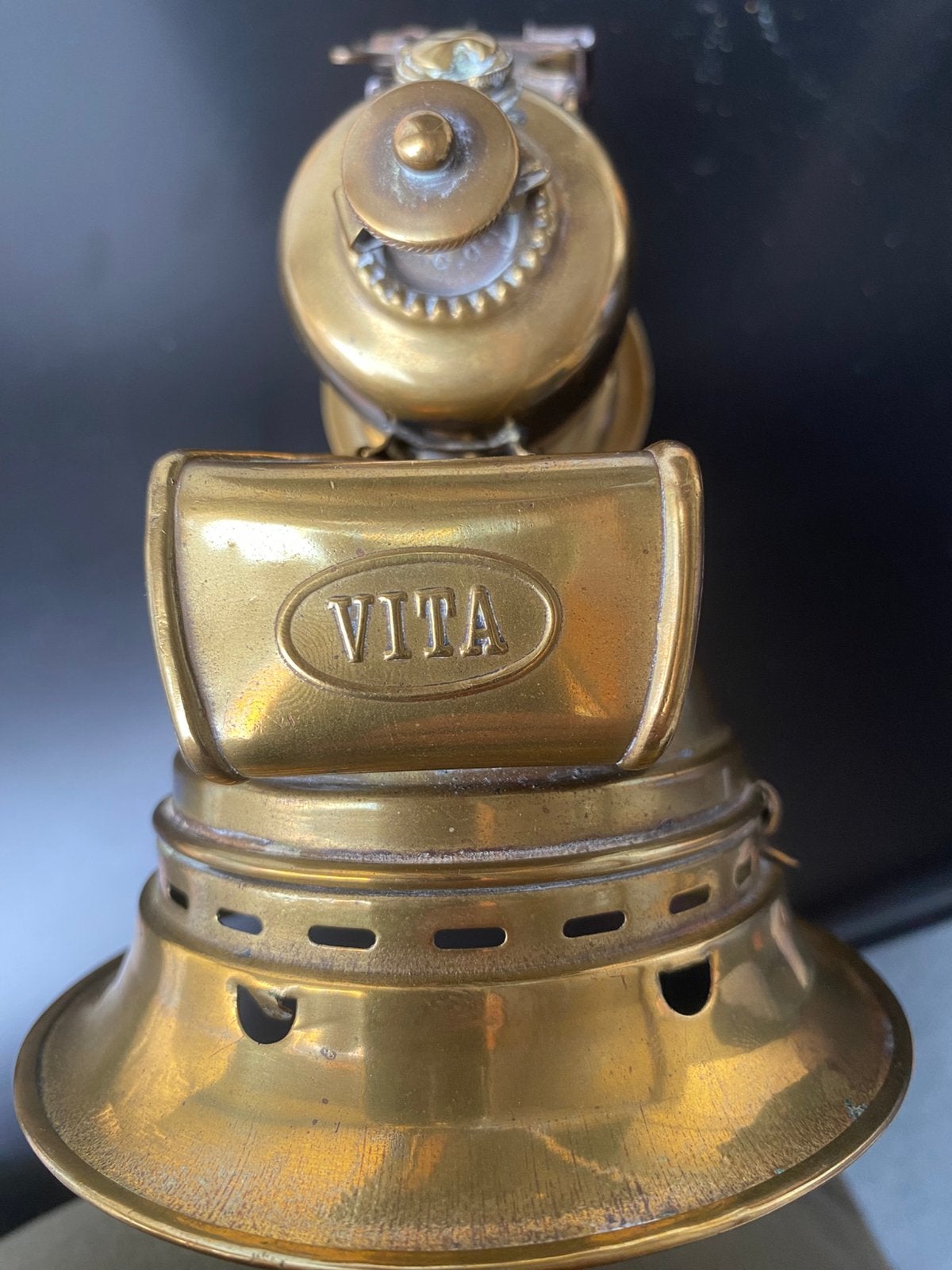 Antieke messing VITA carbidlamp fiets/motorfiets, Antiek en Kunst, Antiek | Koper en Brons, Koper, Ophalen