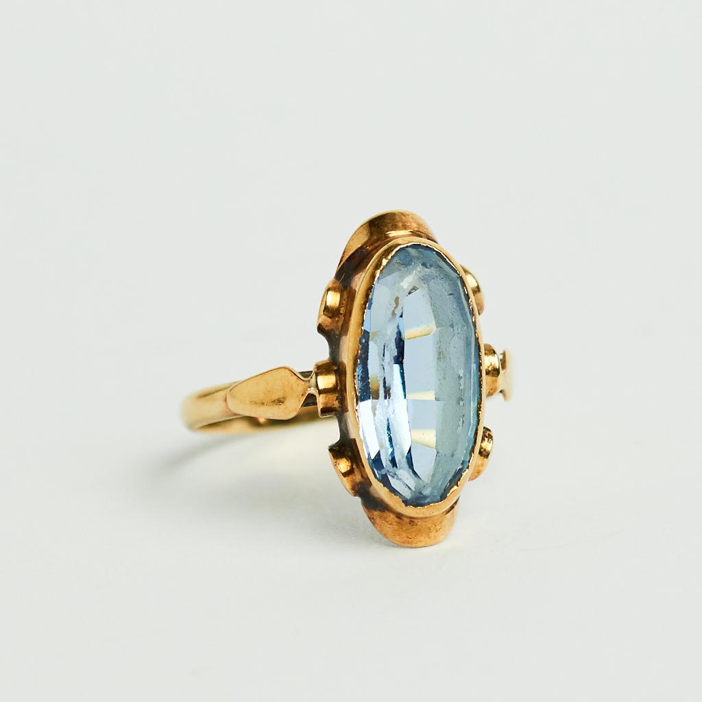 Vintage aquamarijn gouden ring 14 karaat cocktailring goud, Ophalen of Verzenden, Met edelsteen, Dame, Goud
