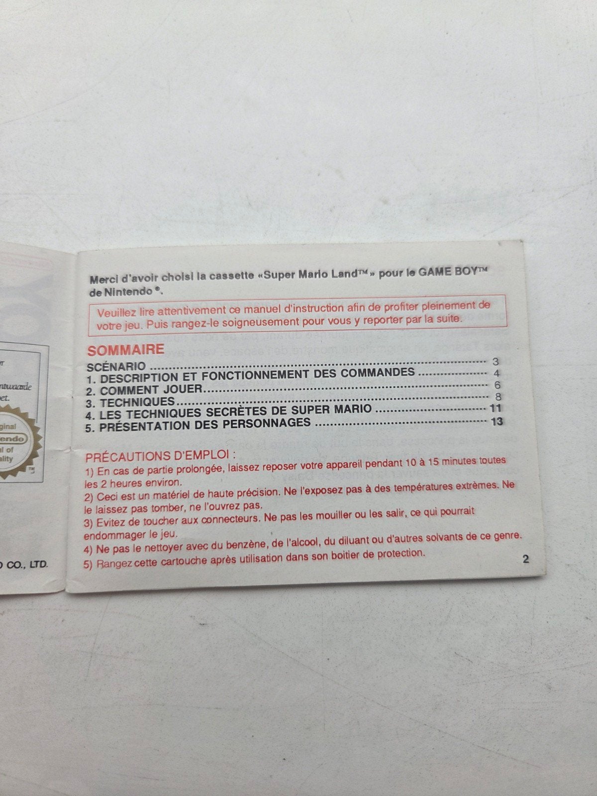 Super Mario Land Handleiding Game Boy, Nintendo, Gebruikt, 1 speler, Onbekend