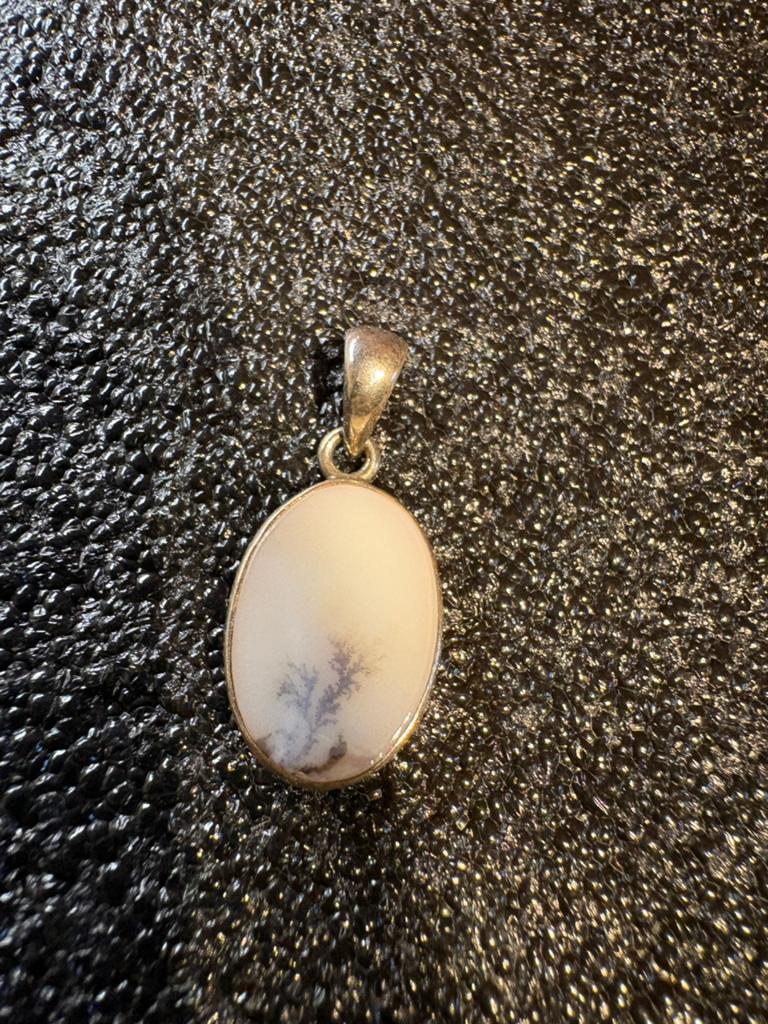 925 Zilveren Vintage Hanger met Dendriet Agaat / Opaal –, Verzenden, Zo goed als nieuw, Zilver