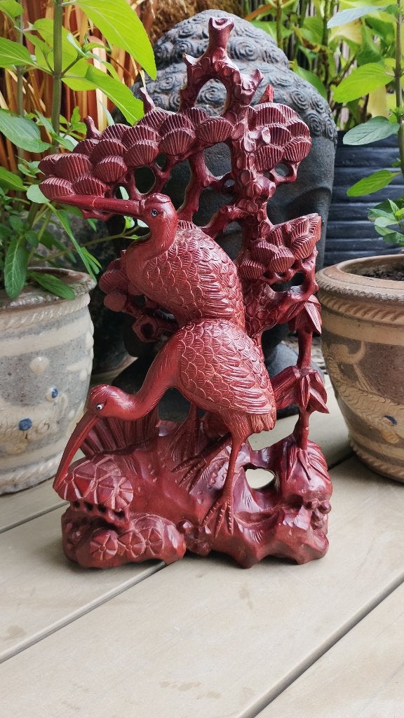Chinees houtsnijwerk kraanvogels zwaar rozenhout, Antiek en Kunst, Ophalen of Verzenden