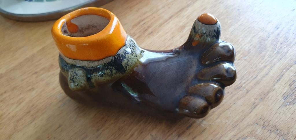 Mid Century vintage keramieken voet vaasje Scandinavisch, Ophalen of Verzenden