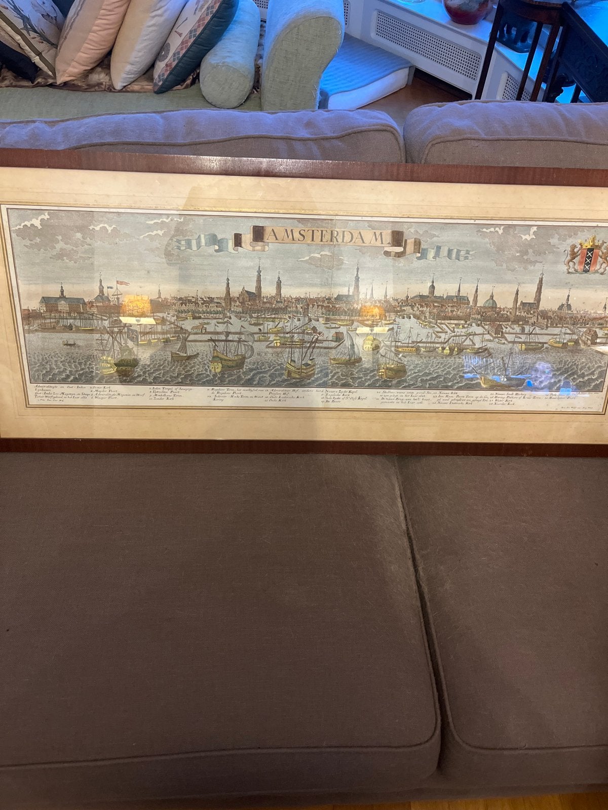 Antieke prent van het stadsgezicht van Amsterdam, Antiek en Kunst, Kunst | Etsen en Gravures, Ophalen, Ingelijst, 1800 - 1899