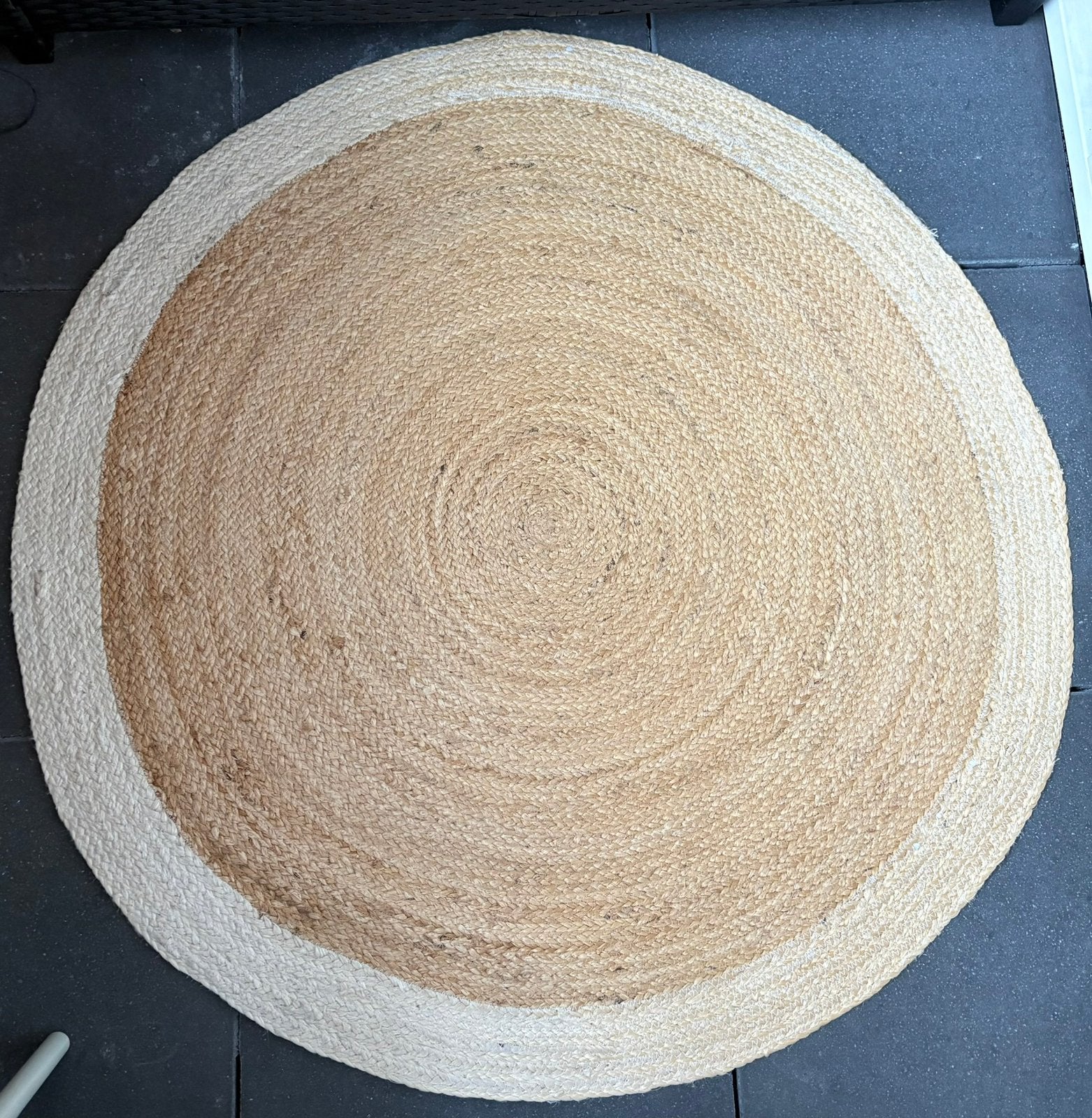 Rond jute vloerkleed 120 cm, Ophalen of Verzenden, Zo goed als nieuw, Overige materialen, Bohemian, Scandinanisch