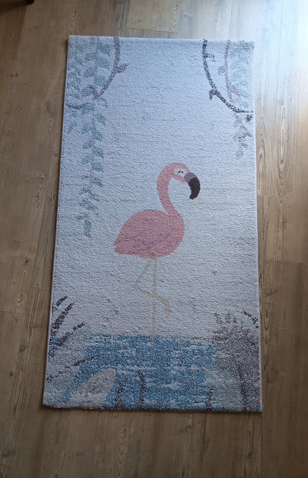 Vloerkleed Luna Kids met flamingo design (80x150 cm), Ophalen, Gebruikt, 100 tot 150 cm, Grijs