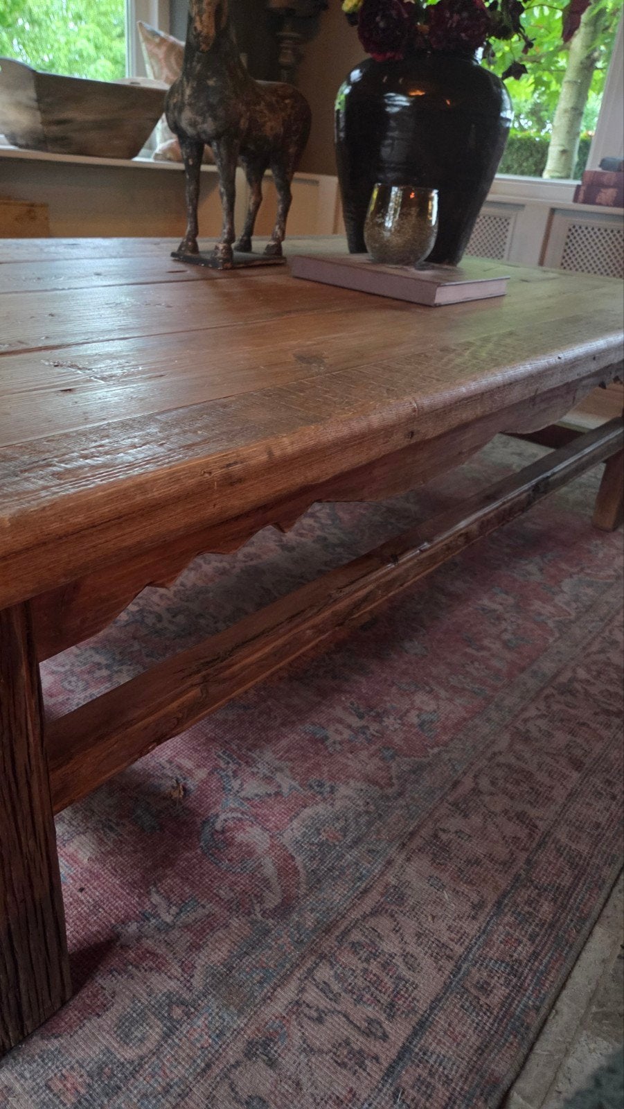 Oosterse, landelijke olmenhouten salontafel, Ophalen, 50 tot 100 cm, 150 tot 200 cm, Overige houtsoorten