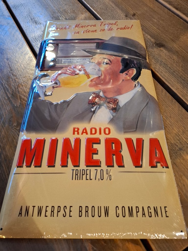 Reclamebord bier Radio Minerva, Ophalen of Verzenden, Nieuw, Reclamebord, Plaat of Schild, Overige merken