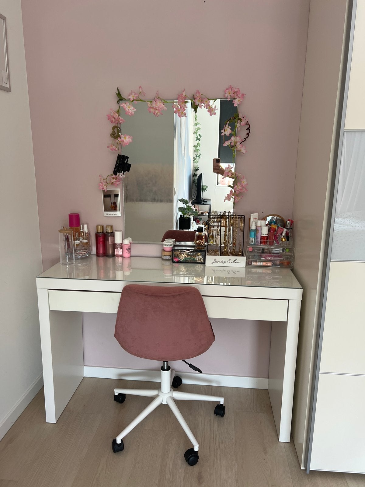 Witte make-up tafel met spiegel en lade, Huis en Inrichting, Woonaccessoires | Spiegels, Ophalen, Gebruikt, 100 tot 150 cm, 100 tot 125 cm