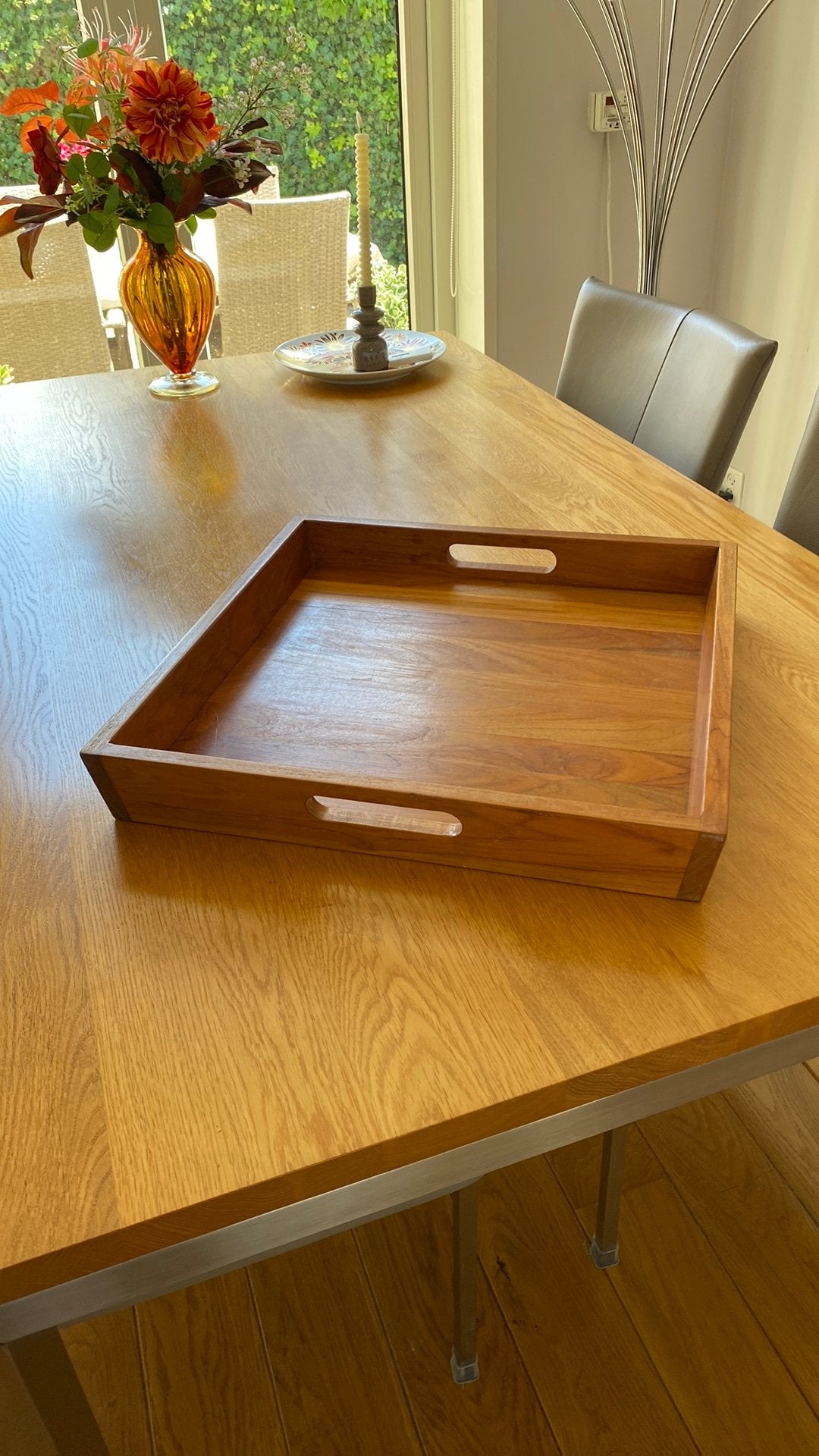Massief eiken dienblad. 50x50 cm, Ophalen, Zo goed als nieuw, Vierkant, Hout