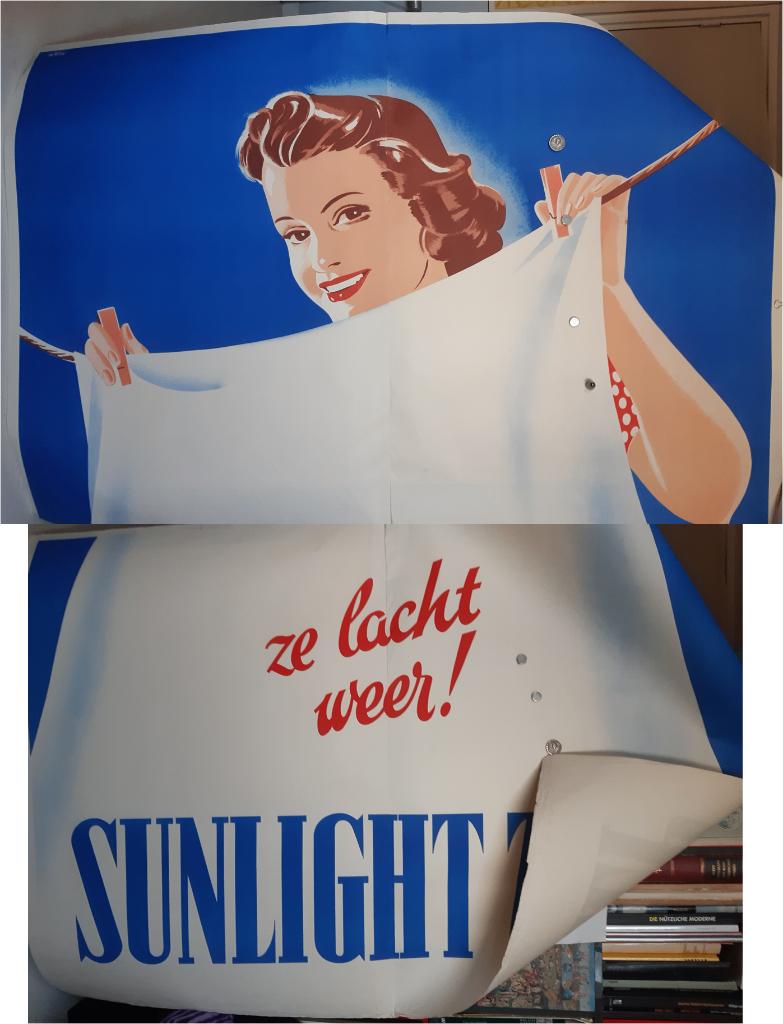 Grote Originele Poster Sunlight Zeep in 4 vellen !, Verzenden, Gebruikt, Reclamebord