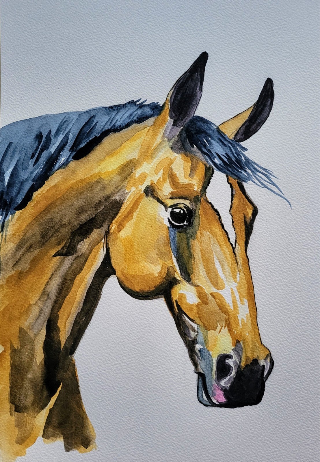Aquarel Paard - eigen werk - 20x30cm ingelijst, Antiek en Kunst, Aquarel, Papier/karton, Ophalen of Verzenden, Dieren